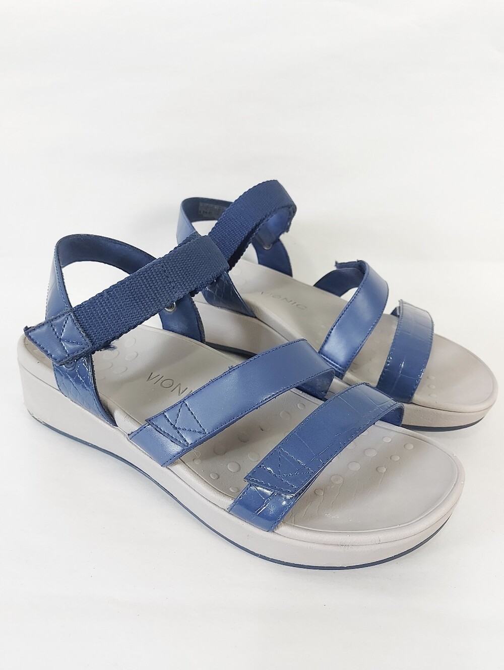 Vionic Comfort Orthaheel Platform Wedge Sandals Size 9 Blue Straps Walking Shoes